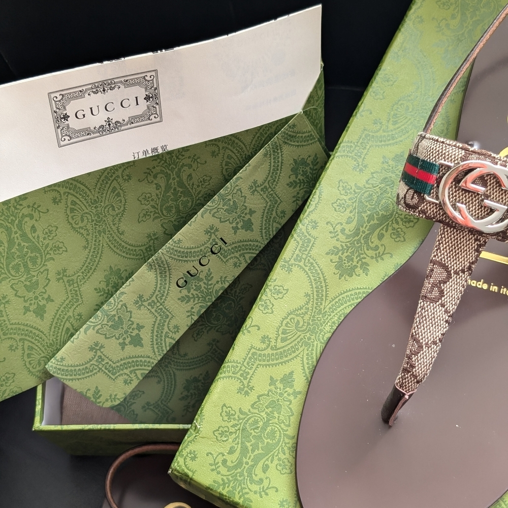 Gucci Brown Sandals with Gold Accents - Picture 7 of 11